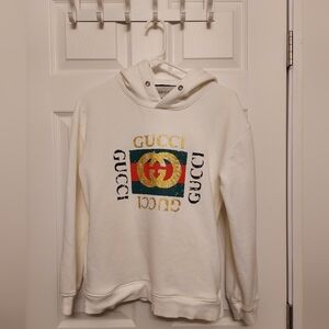 Medium Gucci Women's White Hoodie with Iconic Logo